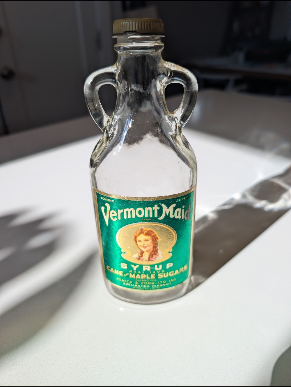 WWII Era 1940s Vintage Vermont Maid Syrup Bottle Burlington Vermont Penick Ford